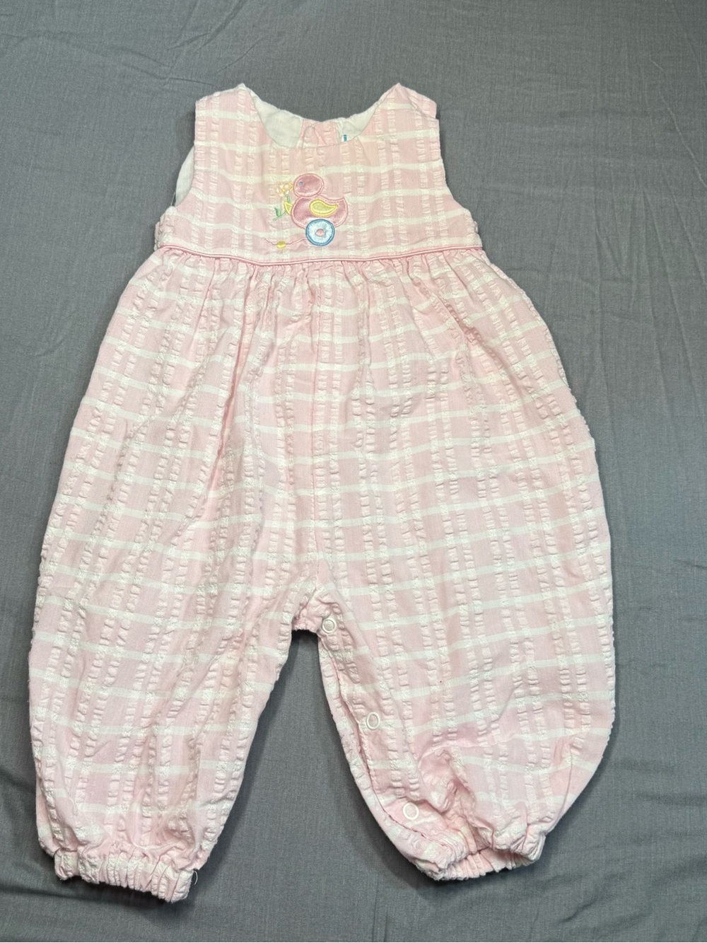 Vintage Baby Girls' Pink Sleeveless Embroidered Romper